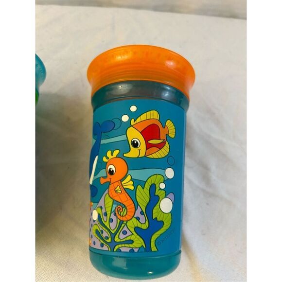 2 Nuby sippy cups Monkey & Sea Creature Blue Orange lot 2016 - Picture 5 of 8